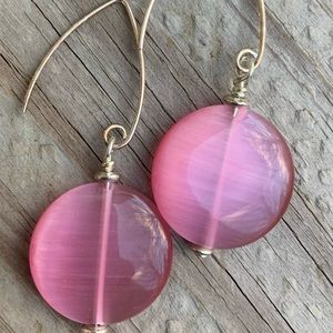 Rose Quartz Polished disk earrings .